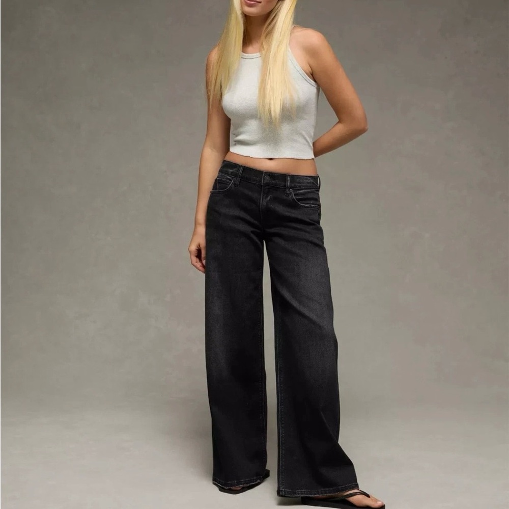 American Eagle AE wide leg Jeans 18 dreamy drape stretch High Rise black